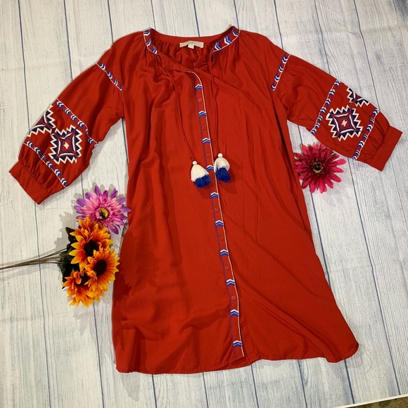 Loft Red Bohemian Shirt Dress - Picture 3 of 8